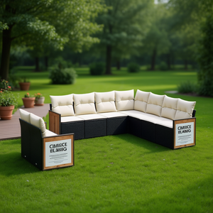 Conjunto de Sofás Modulares de Ratán PE Negro para Jardín, con Más de 10 Asientos, Colección de Muebles Contemporáneos para Exteriores - Product Image 2