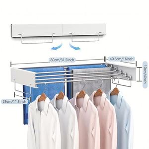Manual Metal Wire Foldable Laundry <b>Drying</b> <b>Rack</b> <b>Wall</b> Folding <b>Clothes</b> Hangers Metal Hooks <b>Drying</b> <b>Rack</b> for <b>Clothes</b> Hanger Laundry - Product Image 2