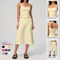 Setelan Olahraga Wanita JY Hot Selling, Warna Solid, Bahan Bernapas, Tanpa Punggung, Celana Lengan Lebar Pinggang Tinggi, Lembut Seperti Mentega, Model Capri