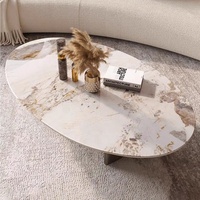 Table basse en panneau rocheux de luxe léger, design moderne et simple, salon, design avancé, table basse ovale en acier inoxydable
