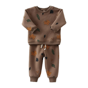 Neonate da bambina cadono Set di abbigliamento neonato in tinta unita a manica lunga in cotone terry francese - Product Image 1