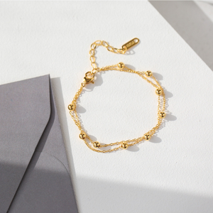 डबल परत सोना मढ़वाया पायल चूड़ी पैर गहने समुद्र तट मोती पायल कंगन स्टेनलेस स्टील के गहने महिलाओं के लिए - Product Image 2