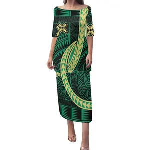 Vestido de mujer elegante estampado de Samoan Gree Tribal polinesiano, conjunto de ropa para mujer de las islas de Asia y el Caribe, conjuntos de Puletasi 2023