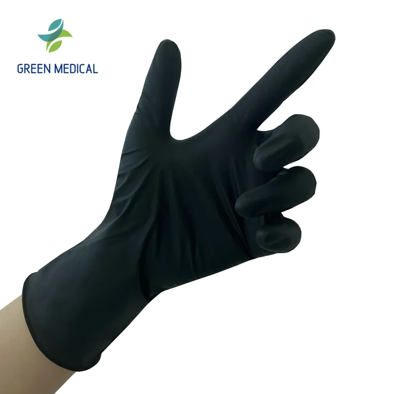 Yüksek kaliteli ev tek kullanımlık nitril eldiven ile yeşil toptan siyah toz ücretsiz nitril eldiven