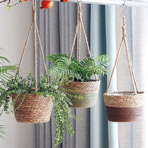 <b>Hanging</b> Wicker Plant <b>Baskets</b> Round Handmade Flower Pots For Indoor Outdoor <b>Garden</b> Decor - Product Image 2