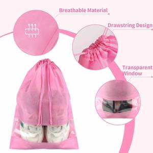 Sac à chaussures de voyage portable en non-tissé réutilisable et écologique avec logo personnalisé, fenêtre transparente et cordon de serrage, haute qualité - Product Image 2