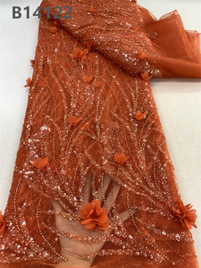 CHOCOO di alta qualità africano di perline di pizzo di colore bordeaux 3D fiore Applique tessuto di pizzo per le donne - Product Image 2