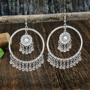 Bohemian <b>Hoop</b> Earrings Alloy Antique <b>Silver</b> Plated Imitation Pearl Women's Party Jewelry - Product Image 1