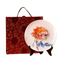 Assiette décorative en céramique peinte à la main, style chinois, pivoine, ornement pour la maison, décoration de salon, armoire à vin, meuble TV, étagère Bo-gu