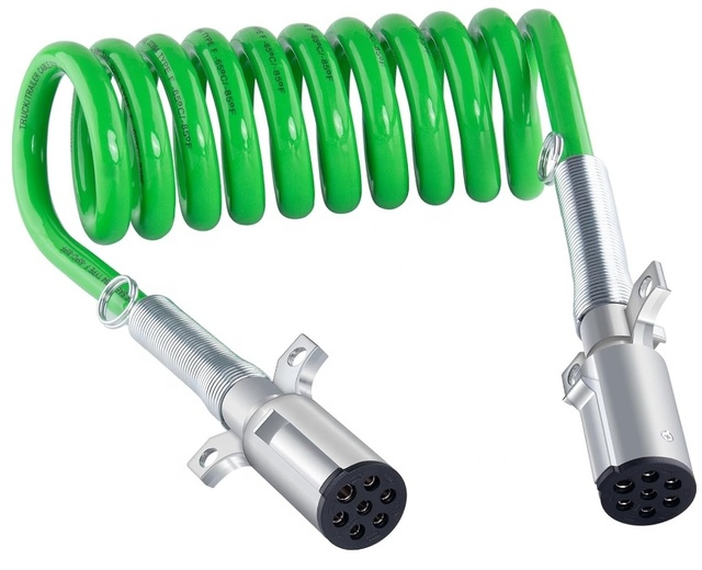 7 Pin Injection Plug with Spring Cable 15 FT Length Insulated Trailer Plug and Coiled Cable Good Quality