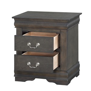 Comodino Classico Tradizionale con 2 Cassetti in Finitura Grigia, Mobile per Camera da Letto in Legno - Product Image 3