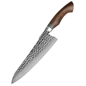Couteau de cuisine japonais artisanal en acier carbone Damas de 10-11,9 pouces avec manche en bois de fer, étui en cuir, logo personnalisé - Product Image 1