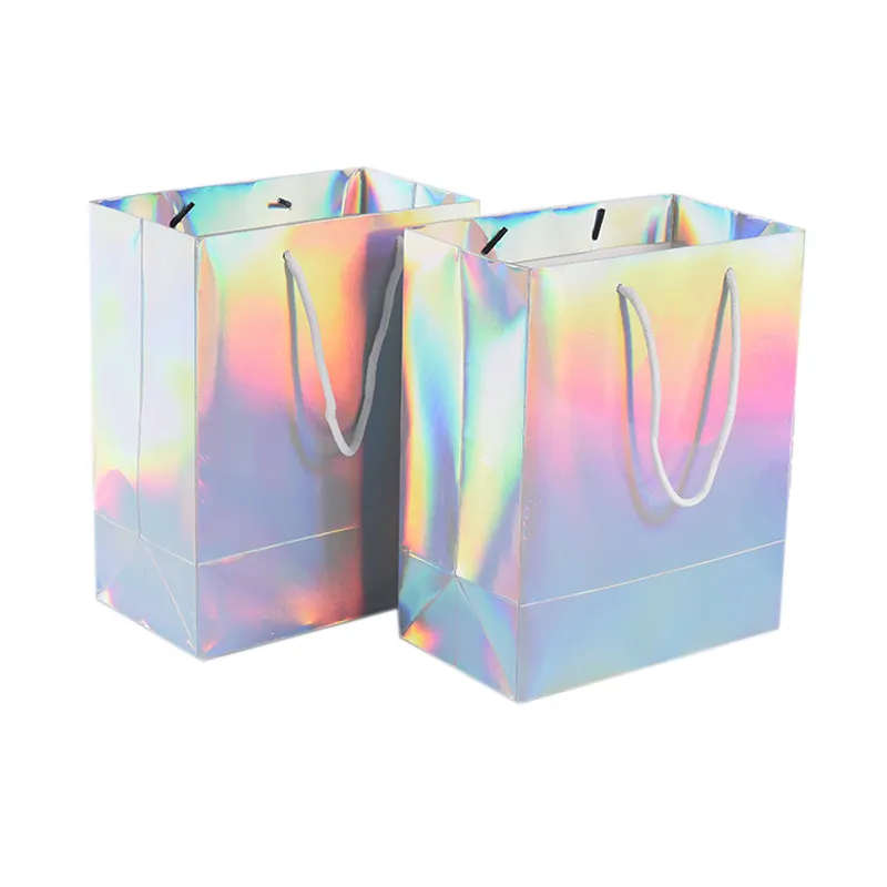 Wholesale Cheap Quality Holographic Paper Shopping Paper Bag Custom Logo Holographic Paper Bag With Handle