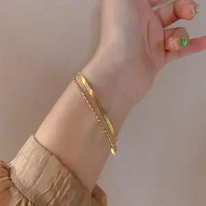 Bracciale minimalista placcato oro 18k doppio strato piccolo riso con perline a catena di serpente piatto bracciale per donna braccialetto di perline regalo