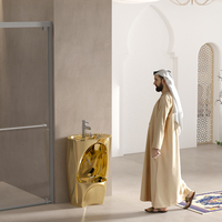 Lujoso lavabo musulmán de cerámica, lavabo para pies, fregadero Wudu de cerámica contemporáneo, forma ergonómica con tapón de drenaje