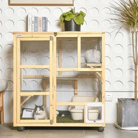 Poulie et cage à chat respirante pour chats Grand parc en bois détachable pour intérieur et extérieur
