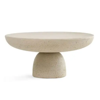 Table basse en marbre travertin poli, design simple et moderne, décoration de la maison, beige naturel, style japonais, table ronde