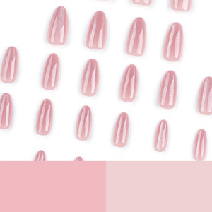 Lot de 24 faux ongles à presser détachables, rose pâle brillant effet œil de chat, courts, forme amande, couvrance totale, pour femmes, usage professionnel en salon - Product Image 3