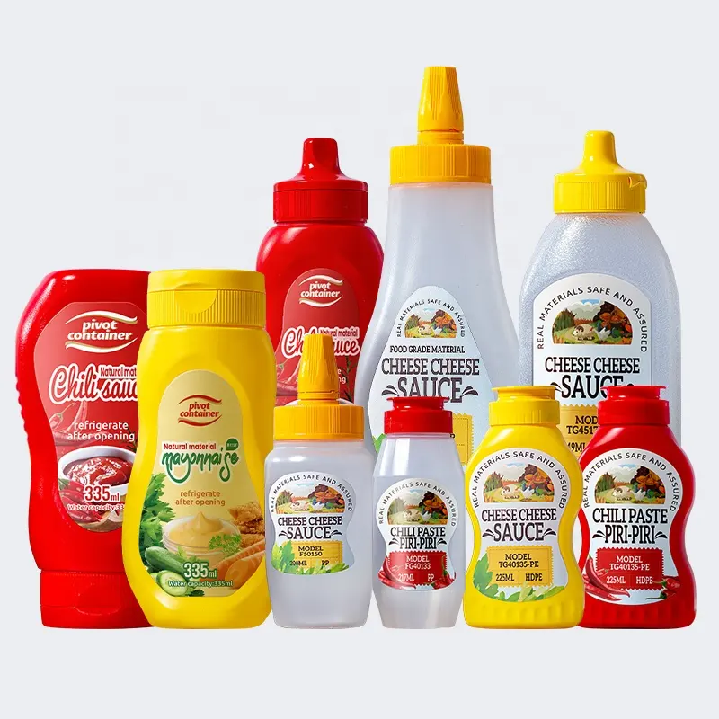 Suplai Murah 200Ml 350Ml Plastik Saus Tomat Salad Saus Mayonnaise Bbq Botol Bumbu Pencet dengan Tutup Lipat