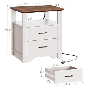 Table de chevet moderne SENYU en bois blanc avec 2 tiroirs et étagère ouverte pour le rangement dans la chambre ou le salon - Product Image 3