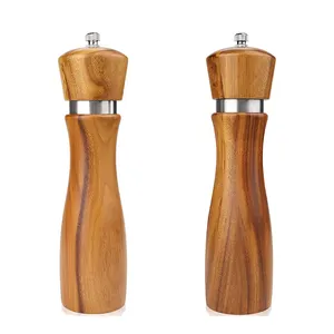 8 inch wood pepper mill Christmas salt & pepper mill set with steel ring modern salt pepper mill