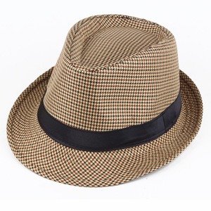 Cappello Fedora <span class=keywords><strong>Trilby</strong></span> da uomo estivo in cotone a righe e quadri inglesi grigio chiaro L/XL 58cm - Product Image 3