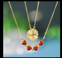 Collier trèfle à quatre feuilles et jade en argent sterling S925