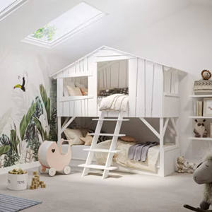 Cama litera de madera maciza con forma de casa de árbol, cama litera para niños con tobogán, cama litera de madera de caucho maciza para muebles infantiles - Product Image 3