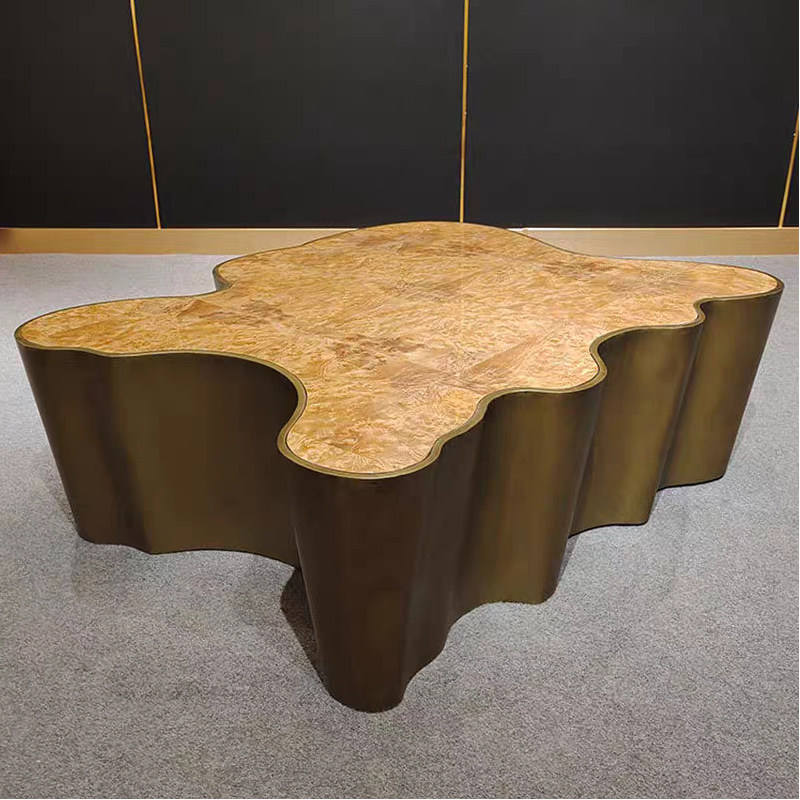 Tree lump wood surface+brushed brass