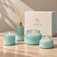 Aikun 100ml Faible MOQ Réponse Rapide Ensemble Diffuseur à Bâtonnets et Bougie en Verre Rond Logo Imprimé Boîte Aqua Toute Fragrance Longue Durée pour Décoration Intérieure
