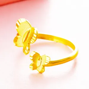 <strong>Women's</strong> New Gold-Plated Brass Double Butterfly Ring Sandblasted Vacuum Plated Factory Direct Sale - Product Image 2