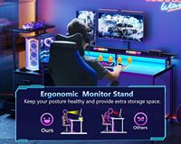 Support d'écran de bureau gaming LED personnalisé avec éclairage RGB, motif fibre de carbone, porte-gobelet de bureau, pieds en acier, station de travail e-sport