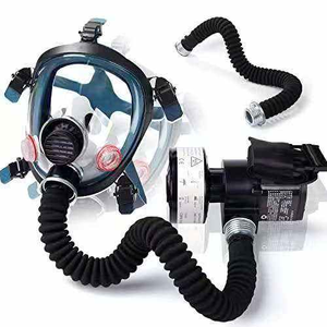 Masque respiratoire industriel en silicone intégral avec double port de filtration et tuyau d'alimentation en air, protection anti-gaz chimiques/poussière/éclaboussures - Product Image 1