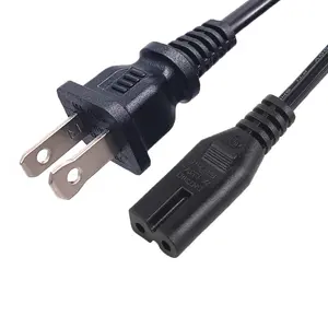 Wholesale HENG-WELL US 2 Pin NEMA 1-15P Plug to IEC 320 C7 Power Cord Set PVC 1.8M 1800mm Black 2 Pin Plug UL Certification