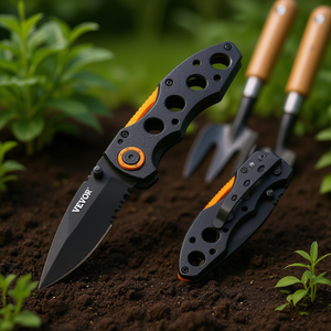 Cuchillo de jardinería plegable Vevor 3 en 1 con mango de aluminio negro y hoja dentada, herramienta para exteriores - Product Image 2
