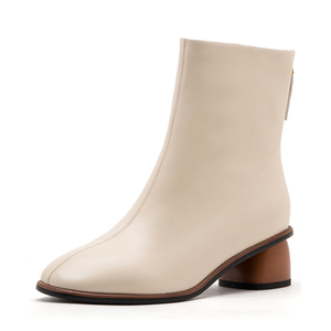 Botines de Mujer para Invierno, Personalizados, con Etiqueta, Nuevo Estilo, Elegantes, de Piel de Oveja Blanca, con Tacón Bajo de Madera - Product Image 1