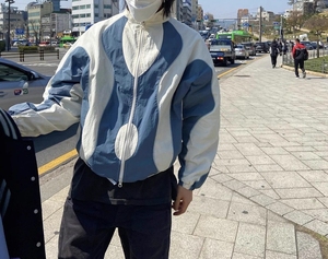 Cao Đường Phố Polyester Áo Gió Áo Khoác Thời Trang Phong Cách Dây Kéo Phụ Nữ Áo Khoác Nối Màu Sắc Cắt Áo Khoác Người Đàn Ông - Product Image 5