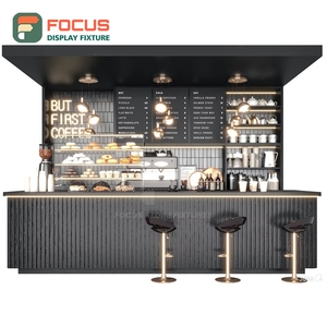 ชั้นวางสินค้ากาแฟขนาดกะทัดรัด ชั้นวางโชว์ขวดน้ำเชื่อมแบบกระจกหน้าไม้ ชั้นวางโชว์สินค้าคาเฟ่ - Product Image 5