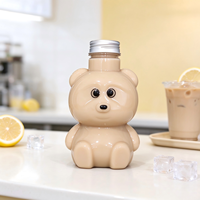 Gobelets à thé au lait Boba en forme d'ours mignons de 450 ml (15 oz) avec couvercle, bouteilles jetables en plastique de qualité alimentaire pour jus et boissons, idéales pour les cafés et les fêtes