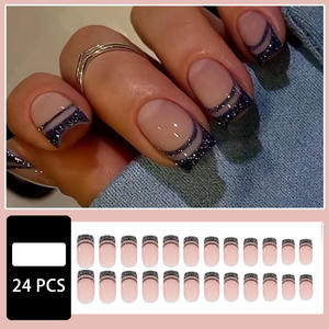 <span class=keywords><strong>Uñas</strong></span> Postizas Acrílicas Francesas de Alta Calidad <span class=keywords><strong>con</strong></span> Rayas <span class=keywords><strong>Negras</strong></span> Brillantes, <span class=keywords><strong>Uñas</strong></span> Postizas Cuadradas Cortas, Hechas a Mano, al por Mayor - Product Image 2