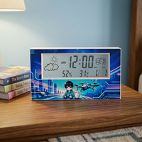 Horloge de table numérique personnalisée avec motif de Père Noël de dessin animé, station météo, écran transparent, cadeau de Noël pour enfants