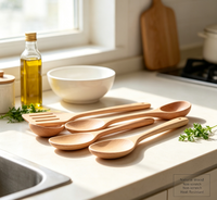 Ensemble de 12 ustensiles de cuisine en bois de hêtre, spatule et cuillère en bois naturel, résistants à la chaleur, pour poêles antiadhésives