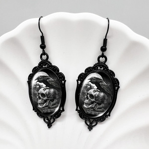 <span class=keywords><strong>Orecchini</strong></span> alla moda della strega di Halloween <span class=keywords><strong>con</strong></span> <span class=keywords><strong>teschio</strong></span> di corvo nero zucca luna disegno di pizzo ovale Cross-Border - Product Image 1