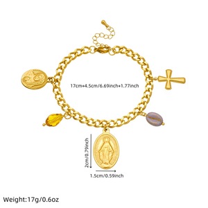 European American Gold Plated 18K Oval Saint Cross Pendant Stainless Steel <b>Beaded</b> Jewelry <b>Set</b> Religious Ceremonies Unisex - Product Image 4
