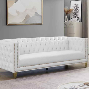 Muebles para el Hogar de Estilo Europeo, Sofá de Tela de Terciopelo Plateado con Botones, Estilo Nórdico de Lujo - Product Image 1