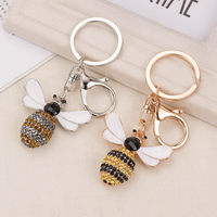 Haute qualité en gros personnalisé mignon animal porte-clés logo vierge kawaii dessin animé pailleté coloré métal porte-clés abeille avec diamant