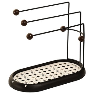 Estante de almacenamiento para paños de cocina, ovalado, negro y blanco lechoso, multifuncional, escurridor de toallas de cocina con dispensador de jabón. - Product Image 3