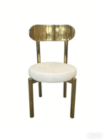 Chaise de salle à manger avec cadre en acier inoxydable doré, siège rond en velours blanc pour événements, mariages, locations, banquets, fêtes