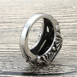 Men's <b>Dragon</b> Design Black Gemstone <b>Ring</b> Steel Color Prong Setting Punk Style Fashion Jewelry Gift - Product Image 2