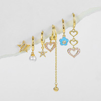 Boucles d'oreilles créoles Glowluxe avec breloques cœur, étoile, perle et fleur, en alliage de cuivre plaqué or, ensemble de bijoux tendance et à la mode